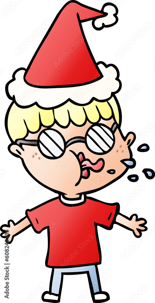 hand drawn gradient cartoon of a boy wearing spectacles wearing santa hat hand drawn gradient cartoon of a boy wearing spectacles wearing santa hat