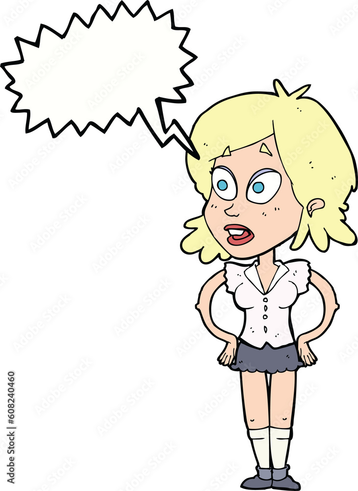 cartoon woman with hands on hips with speech bubble cartoon woman with hands on hips with speech bubble