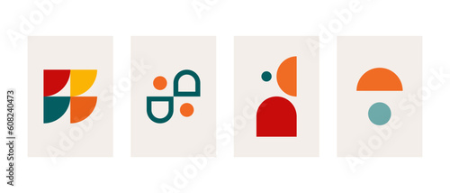 Geometric posters in trendy retro Bauhaus style. Vector Playful abstract shapes backgrounds. Geometric Bauhaus Posters for Modern Living Spaces.
