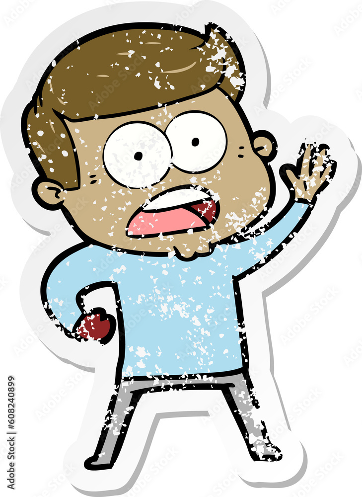 distressed sticker of a cartoon shocked man distressed sticker of a cartoon shocked man