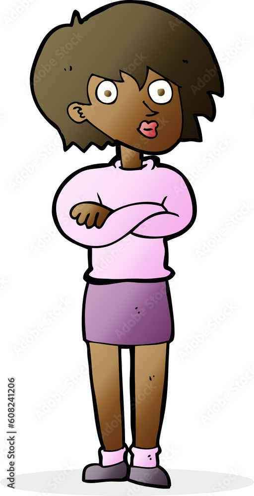 Obraz premium cartoon woman with crossed arms