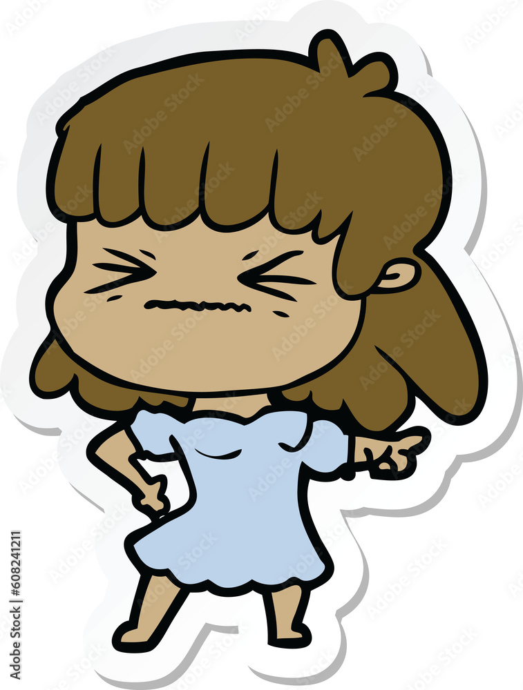 sticker of a cartoon angry girl sticker of a cartoon angry girl
