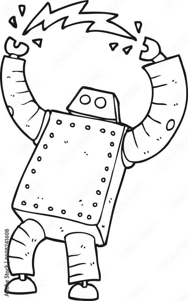 freehand drawn black and white cartoon robot freehand drawn black and white cartoon robot