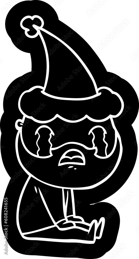 quirky cartoon icon of a bearded man crying wearing santa hat quirky cartoon icon of a bearded man crying wearing santa hat