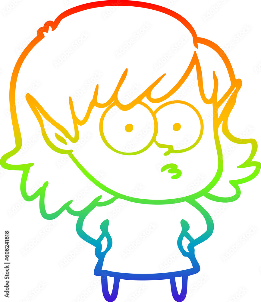 rainbow gradient line drawing of a cartoon shocked elf girl rainbow gradient line drawing of a cartoon shocked elf girl