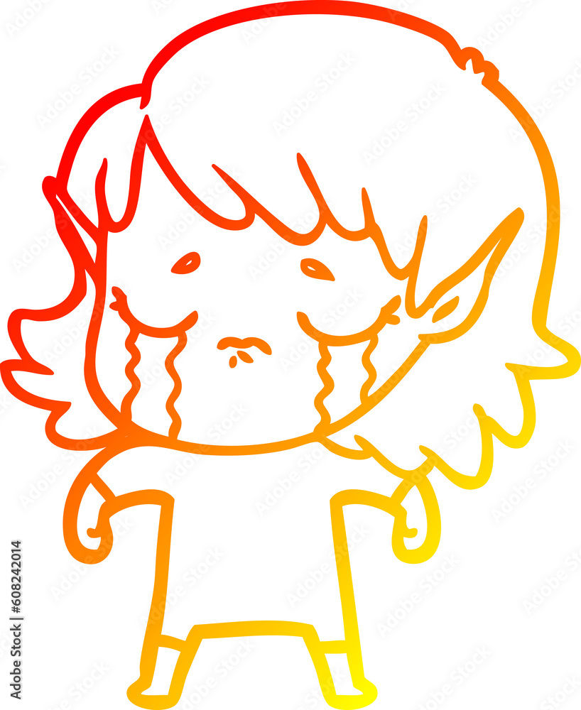warm gradient line drawing of a cartoon crying elf girl warm gradient line drawing of a cartoon crying elf girl