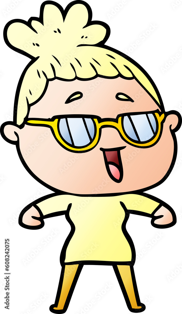 cartoon happy woman wearing spectacles