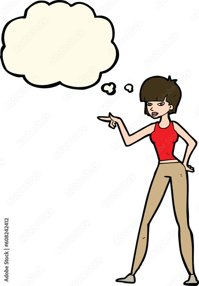 cartoon woman pointing with thought bubble cartoon woman pointing with thought bubble