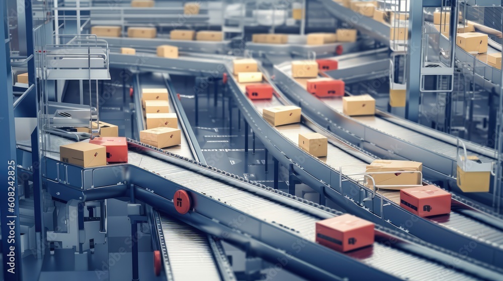 In a highly automated facility, an intricate network of conveyors and robotic arms work together seamlessly. Generated by AI. In a highly automated facility, an intricate network of conveyors and robotic arms work together seamlessly. Generated by AI.