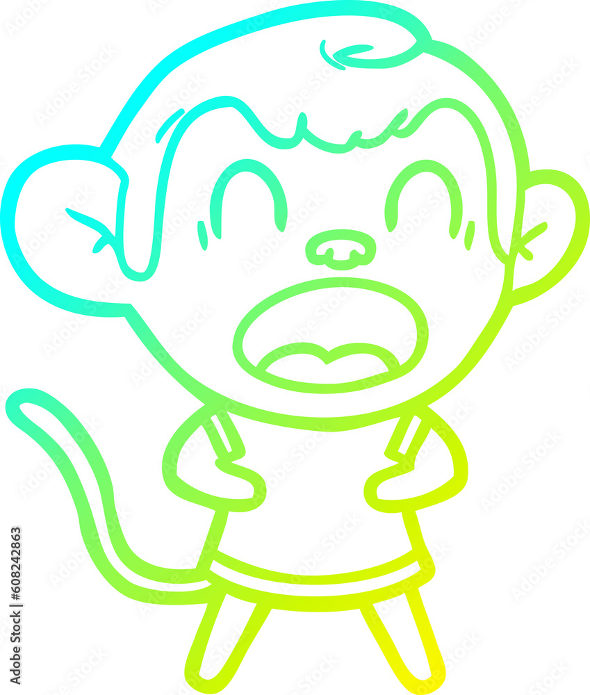 cold gradient line drawing of a shouting cartoon monkey cold gradient line drawing of a shouting cartoon monkey