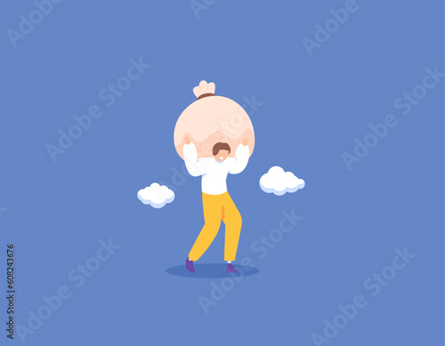trying to withstand and bear the burden of life. carry a heavy burden. a man has a lot on his mind. life problem. illustration concept design. vector elements. blue background