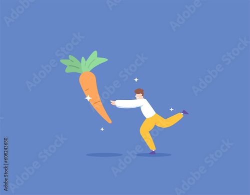 incentive, stimulus, incentive, motivation, or reward. motivating and encouraging employees to work enthusiastically. a male worker or employee chasing a carrot. illustration concept design. vector