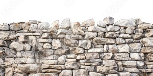 Stone wall isolated on transparent background. Old ancient stone wall