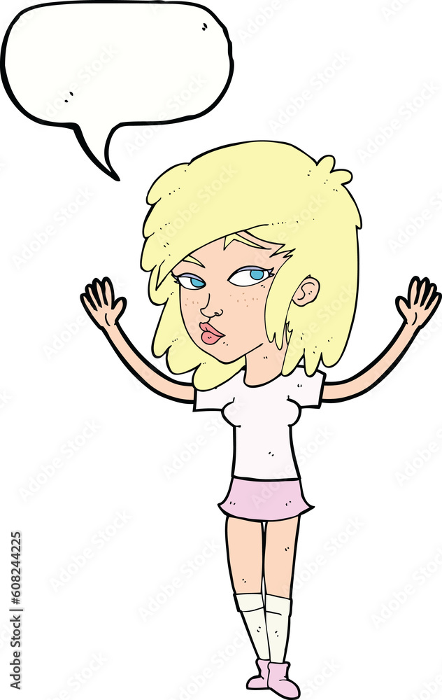 cartoon pretty girl with speech bubble