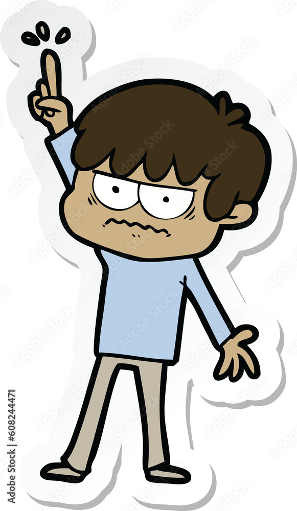 sticker of a annoyed cartoon boy