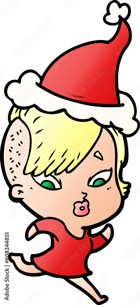 hand drawn gradient cartoon of a surprised girl wearing santa hat hand drawn gradient cartoon of a surprised girl wearing santa hat