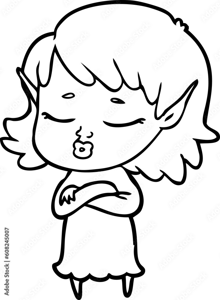 pretty cartoon elf girl with corssed arms pretty cartoon elf girl with corssed arms