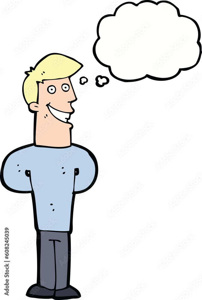 cartoon grinning man with thought bubble cartoon grinning man with thought bubble