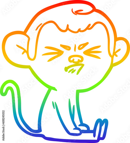 Canvas Print rainbow gradient line drawing of a cartoon angry monkey