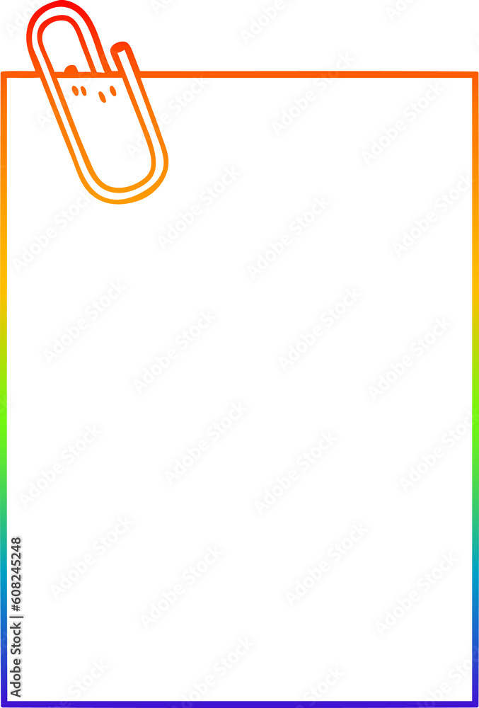 rainbow gradient line drawing of a cartoon paper with paperclip rainbow gradient line drawing of a cartoon paper with paperclip
