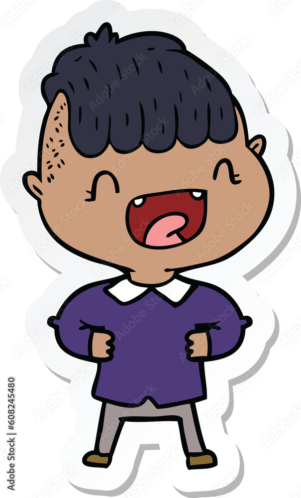 sticker of a cartoon happy boy laughing sticker of a cartoon happy boy laughing