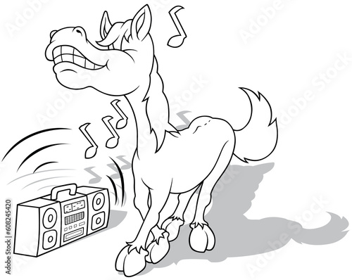 Drawing of a Horse Dancing to Music from a Tape Recorder