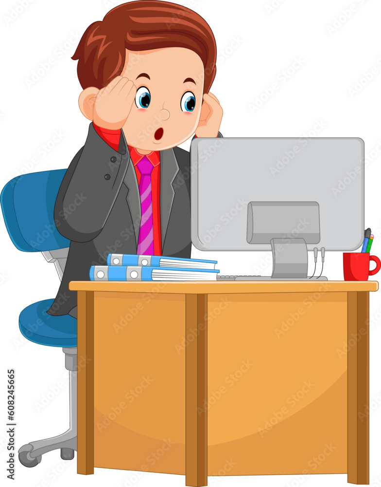 a father working as an accountant is experiencing his work pressure in front of the computer a father working as an accountant is experiencing his work pressure in front of the computer