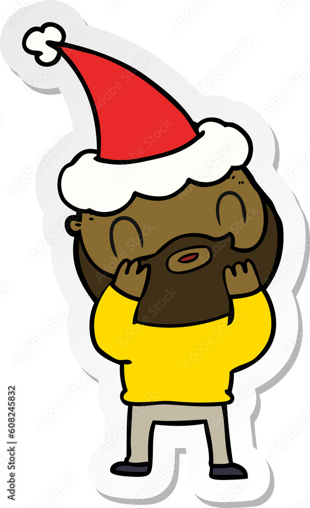 hand drawn sticker cartoon of a bearded man wearing santa hat hand drawn sticker cartoon of a bearded man wearing santa hat