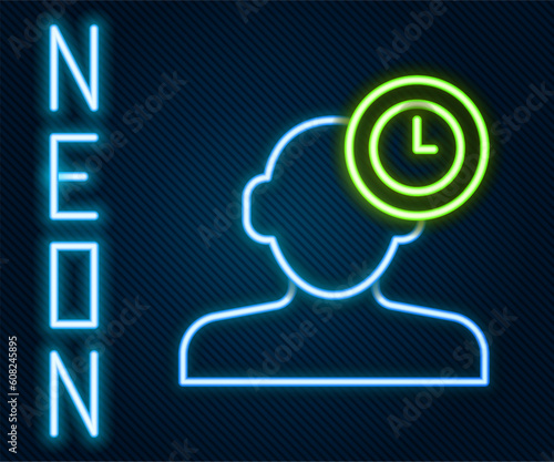 Glowing neon line Insomnia icon isolated on black background. Sleep disorder with capillaries and pupils. Fatigue and stress. Colorful outline concept. Vector