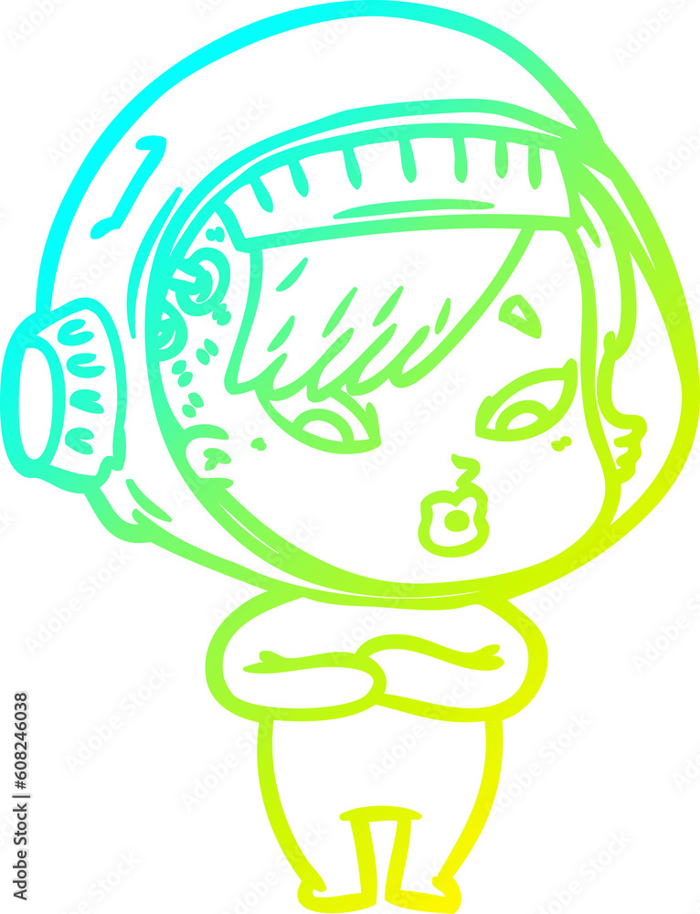 cold gradient line drawing of a cartoon astronaut woman cold gradient line drawing of a cartoon astronaut woman