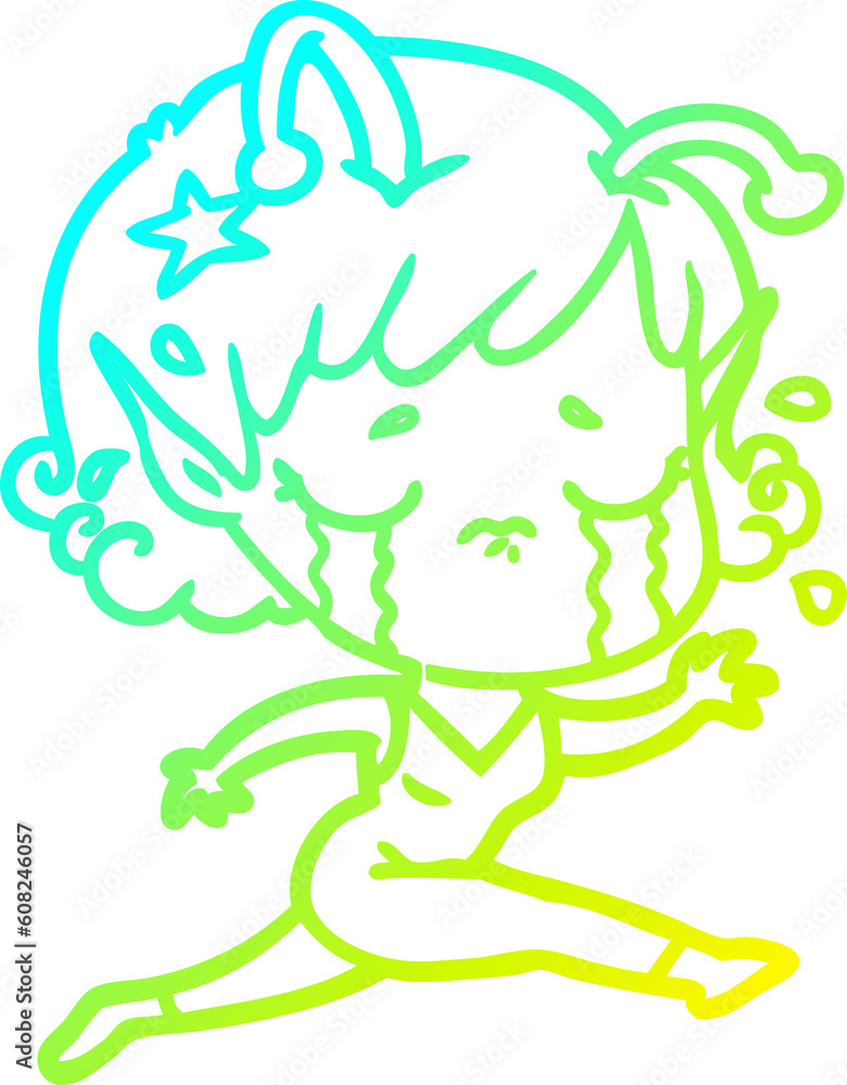 cold gradient line drawing of a cartoon crying alien girl cold gradient line drawing of a cartoon crying alien girl