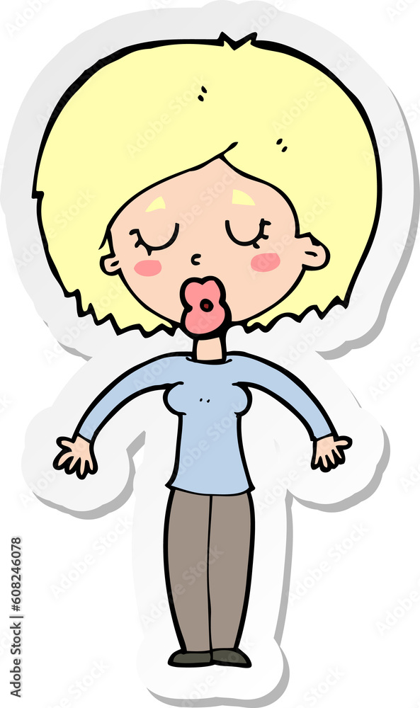 sticker of a cartoon woman with closed eyes sticker of a cartoon woman with closed eyes