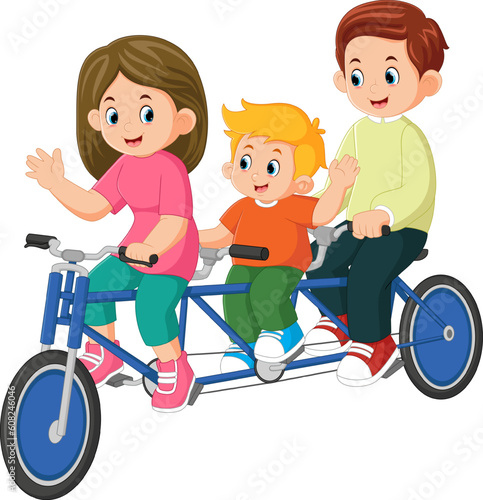 happy family on bicycle relaxing enjoying holiday