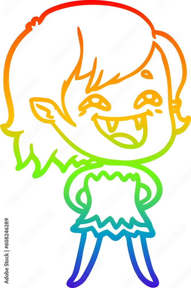 rainbow gradient line drawing of a cartoon laughing vampire girl rainbow gradient line drawing of a cartoon laughing vampire girl