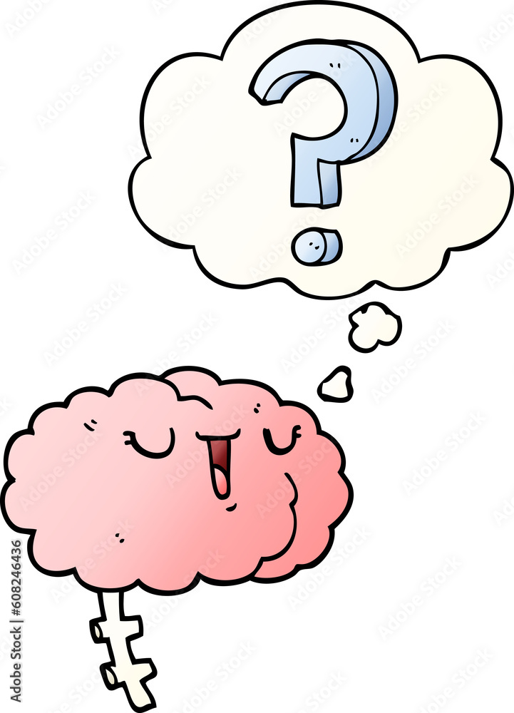 cartoon curious brain with thought bubble in smooth gradient style cartoon curious brain with thought bubble in smooth gradient style