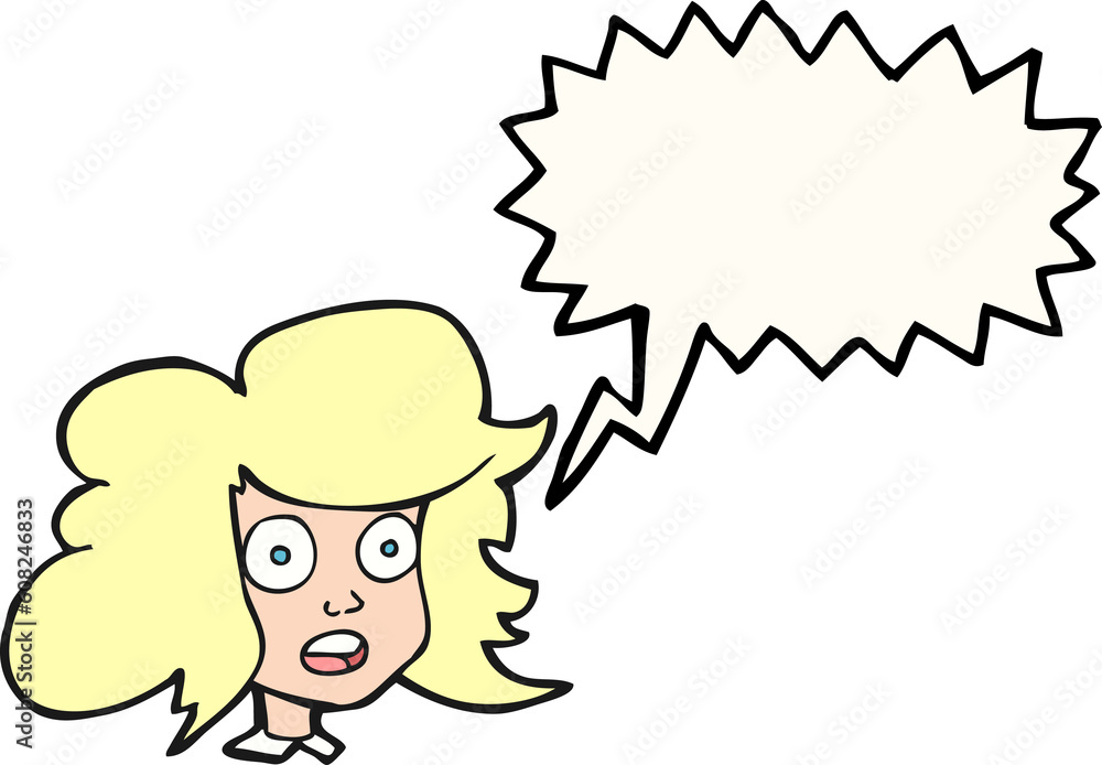 freehand drawn speech bubble cartoon surprised female face freehand drawn speech bubble cartoon surprised female face