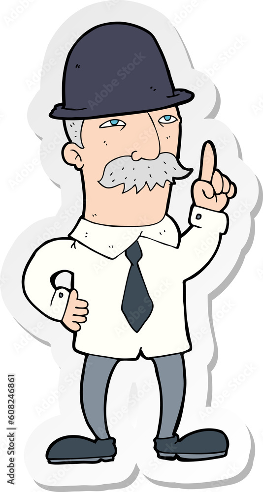 sticker of a cartoon man in bowler hat sticker of a cartoon man in bowler hat