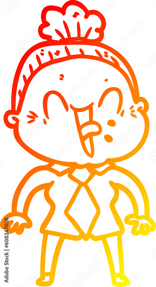 warm gradient line drawing of a cartoon happy old woman warm gradient line drawing of a cartoon happy old woman