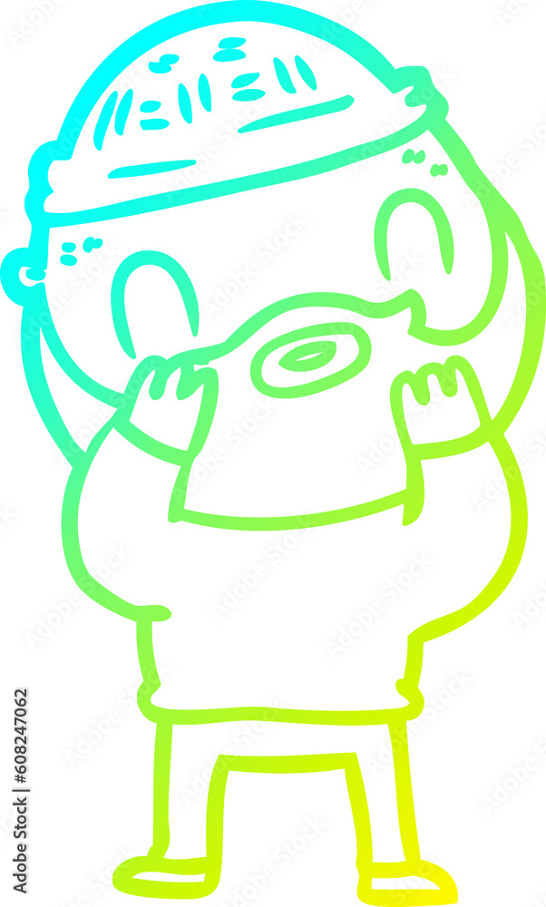 cold gradient line drawing of a cartoon bearded man cold gradient line drawing of a cartoon bearded man