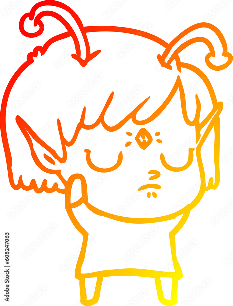 warm gradient line drawing of a cartoon alien girl warm gradient line drawing of a cartoon alien girl