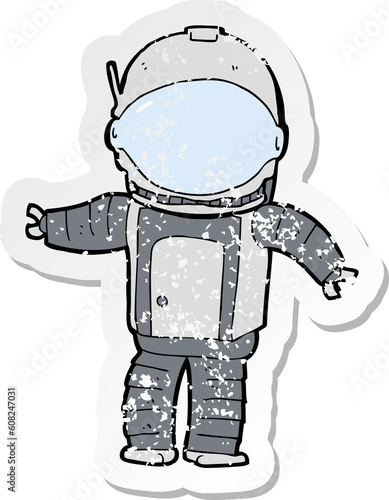 retro distressed sticker of a cartoon astronaut