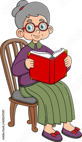 old woman in a rocking chair reading a book