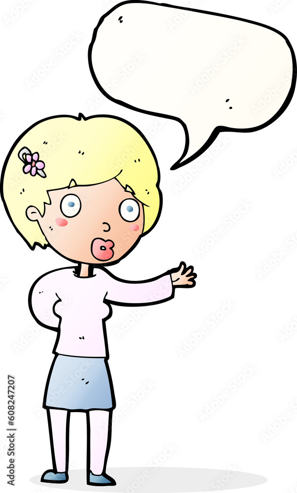cartoon waving woman with speech bubble cartoon waving woman with speech bubble