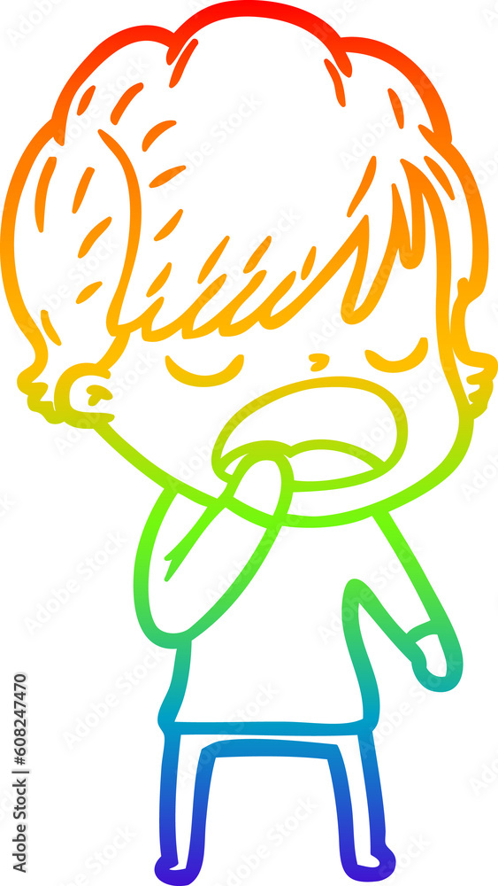 rainbow gradient line drawing of a cartoon woman talking rainbow gradient line drawing of a cartoon woman talking