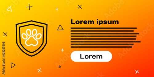 Line Animal health insurance icon isolated on yellow background. Pet protection concept. Dog or cat paw print. Colorful outline concept. Vector