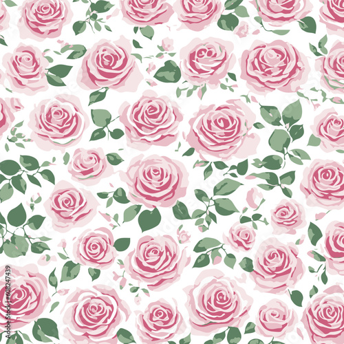 retro pink Rose with leaves for textile seamless pattern background.