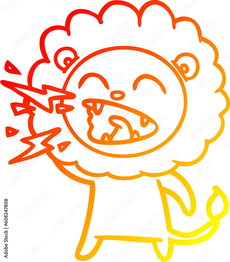 warm gradient line drawing of a cartoon roaring lion warm gradient line drawing of a cartoon roaring lion