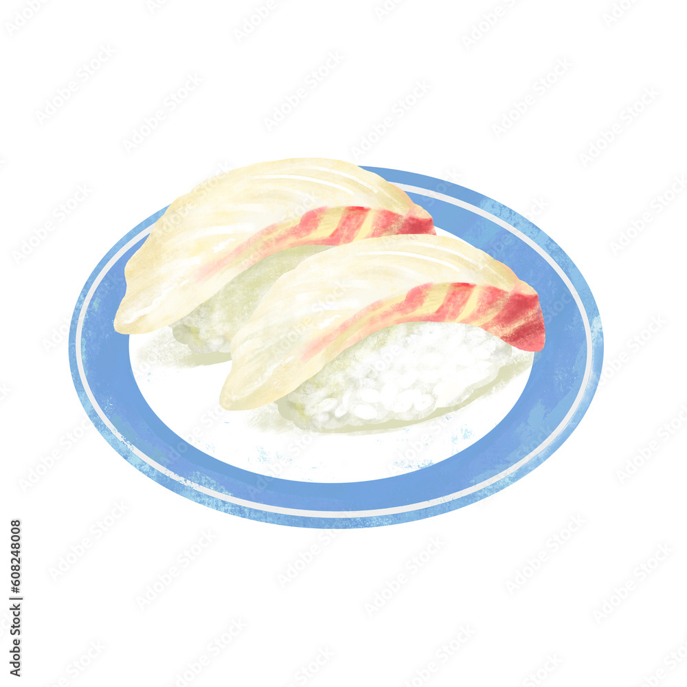 お皿に乗った寿司のイラスト 鯛 Stock イラスト | Adobe Stock