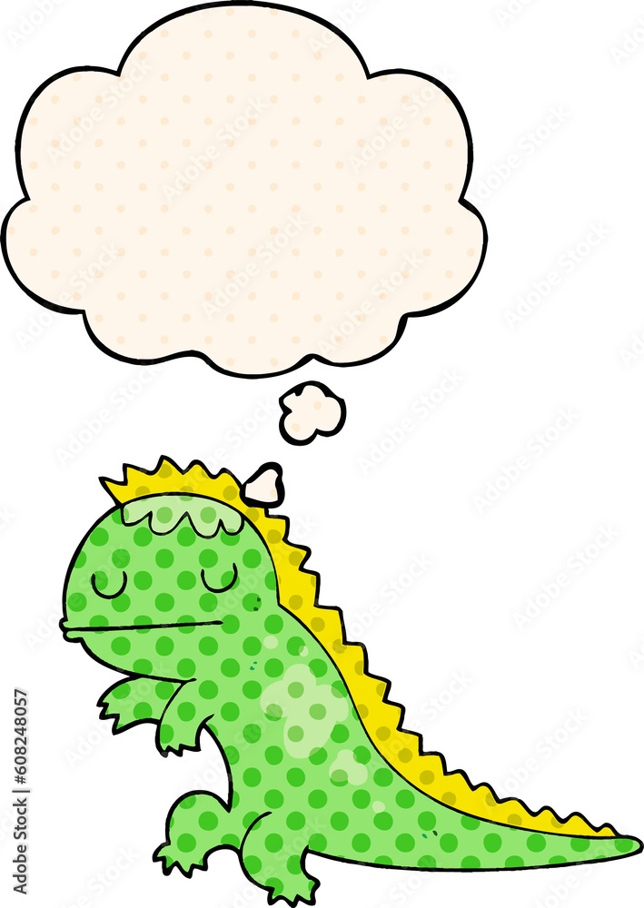 cartoon dinosaur with thought bubble in comic book style cartoon dinosaur with thought bubble in comic book style