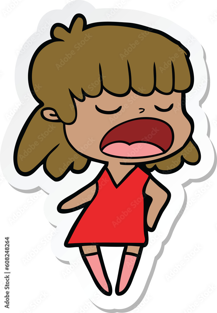 sticker of a cartoon woman talking loudly sticker of a cartoon woman talking loudly